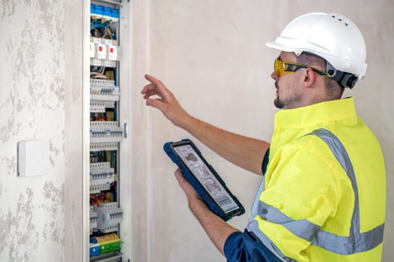 Un électricien installe un télérupteur connecté dans un tableau connecté