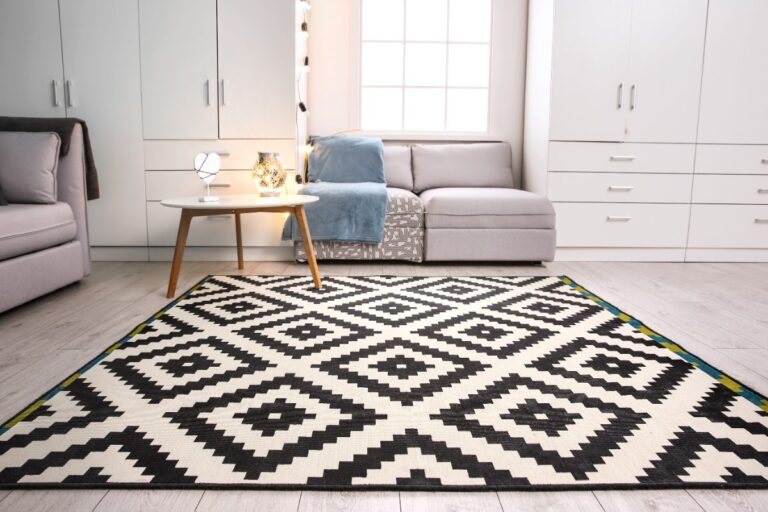 Une moquette de couleur noir et blanc posée dans le salon